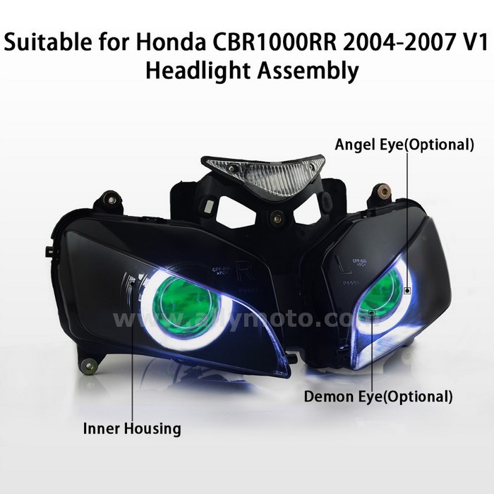 089 Front Headlight Honda Cbr1000Rr 2004-2007 Angel Halos Eye Devil Eye Hid Green-4 089 Front Headlight Honda Cbr1000Rr 2004-2007 Angel Halos Eye Devil Eye Hid Green-4